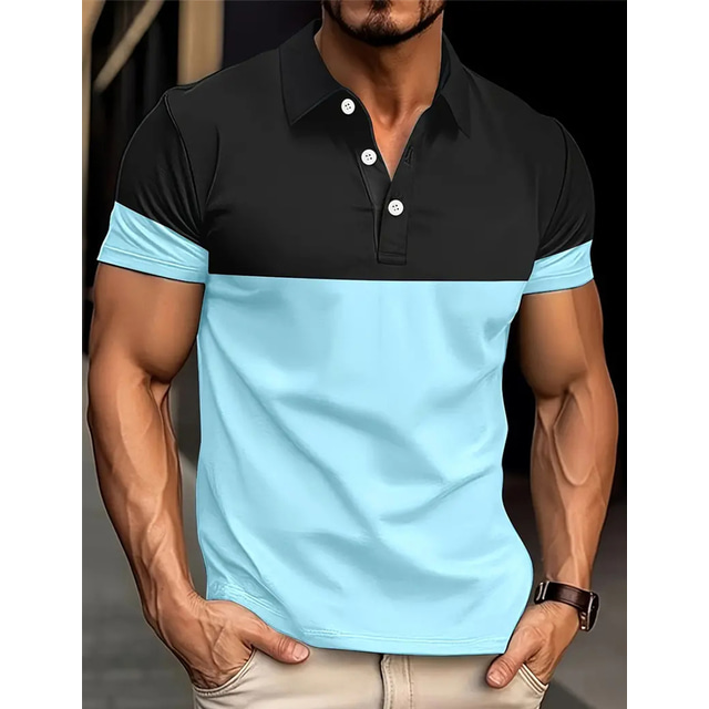  Men's Polo Shirt Button Up Polos Casual Sports Lapel Short Sleeve Fashion Basic Color Block Patchwork Summer Regular Fit Pink Red Royal Blue Blue Brown Green Polo Shirt