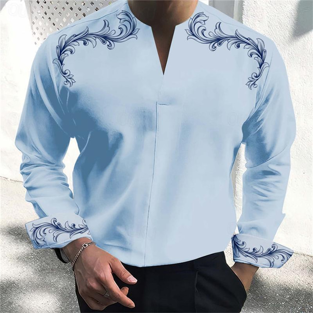  Volute Entreprise Vêtement décontracté Homme Chemise Chemise Henley Shirt Chemises imprimées Entreprise Usage quotidien Sortie Printemps été Col V manche longue Noir, Blanche, Rose Claire S, M, L