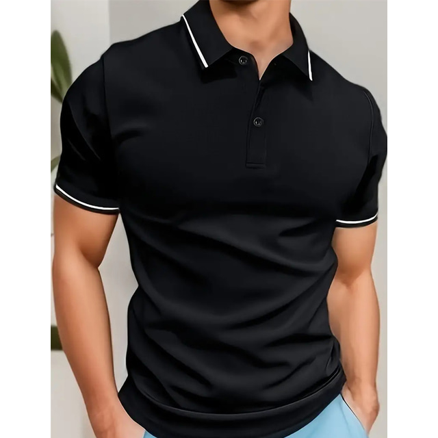  Men's Polo Shirt Button Up Polos Casual Holiday Lapel Short Sleeve Fashion Basic Color Block Patchwork Summer Regular Fit Black Army Green Brown Gray Polo Shirt
