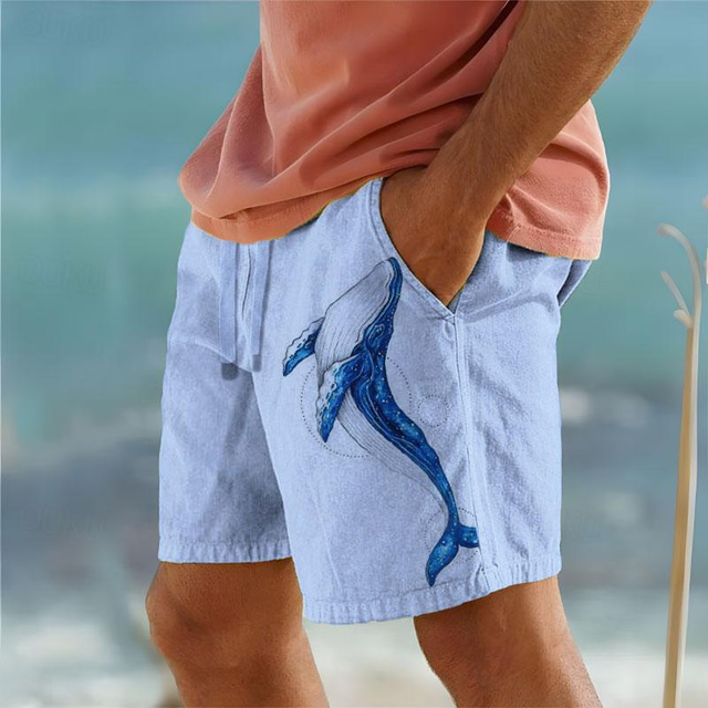  stampa animale squalo pantaloncini in cotone da uomo pantaloncini hawaiani estivi pantaloncini da spiaggia coulisse elastico in vita comfort traspirante breve vacanza all'aria aperta uscire misto