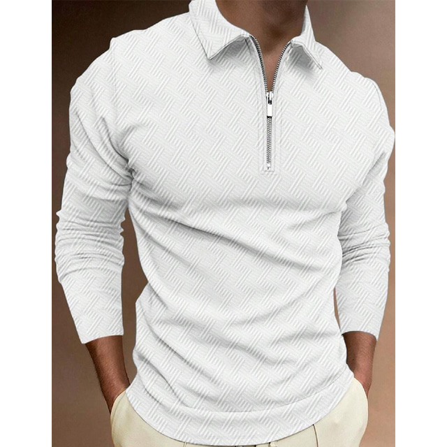  Men's Polo Shirt Quarter Zip Polo Work Daily Wear Lapel Long Sleeve Fashion Comfortable Plain Zip Up Spring &  Fall Regular Fit White Polo Shirt