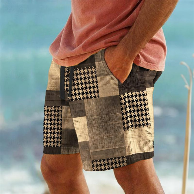  Plaid Color Block Men's Resort 3D Printed Board Shorts Swim Trunks Elastic Waist Drawstring with Mesh Lining Aloha Hawaiian Style Holiday Beach S TO 3XL