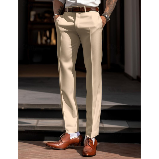  男性用 スーツ ズボン スーツパンツ フロントポケット まっすぐな足 平織り 履き心地よい ビジネス 日常 祝日 ファッション シック・モダン ブラック ホワイト