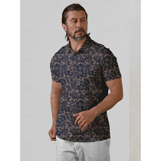  Men's Golf Polo Shirt Brown Short Sleeve Sun Protection Top Leaf Golf Attire Clothes Outfits Wear Apparel