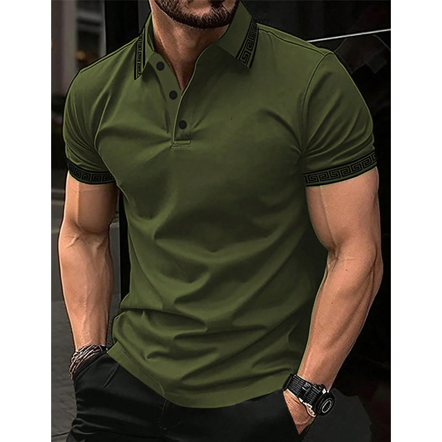  Men's Polo Shirt Button Up Polos Casual Sports Lapel Short Sleeve Fashion Basic Color Block Patchwork Summer Regular Fit Black Army Green Burgundy Navy Blue Beige Polo Shirt