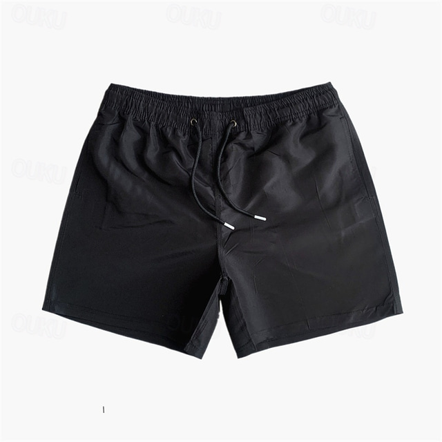  Men's Swim Shorts Shorts Beach Shorts Drawstring Elastic Waist Plain Comfort Quick Dry Short Holiday Beach Weekend Fashion Casual Black Yellow Micro-elastic