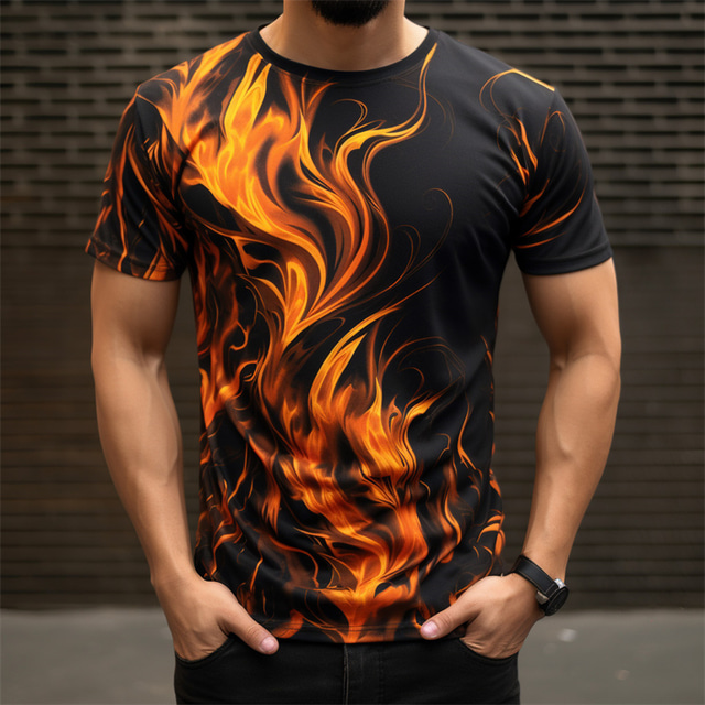  Flame Men's Street Style 3D Print T shirt Tee Sports Outdoor Holiday Going out T shirt Red Purple Orange Short Sleeve Crew Neck Shirt Spring & Summer Clothing Apparel S M L XL