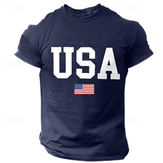  USA National Flag Men's Graphic Cotton T Shirt Sports Classic Casual Shirt Short Sleeve Comfortable Tee Sports Outdoor Holiday Summer Fashion Designer Clothing