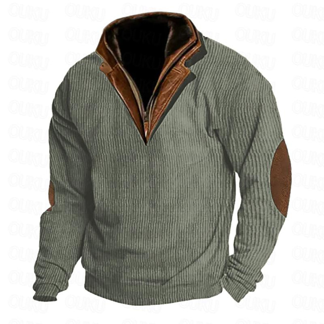  Men's Sweatshirt Apricot Navy Blue Brown Coffee Standing Collar Color Block Patchwork Sports & Outdoor Daily Holiday Corduroy Vintage Streetwear Basic Fall & Winter Clothing Apparel Hoodies