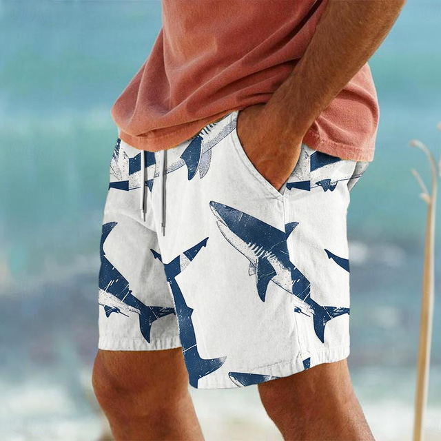  Tubarão vida marinha resort masculino 3d impresso shorts calções de banho cintura elástica cordão com forro de malha aloha estilo havaiano férias praia s a 3xl