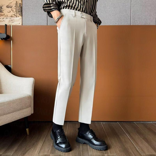  男性用 スーツ ズボン スーツパンツ ベルト付き フロントポケット まっすぐな足 平織り 履き心地よい ビジネス 日常 祝日 ファッション シック・モダン アプリコット