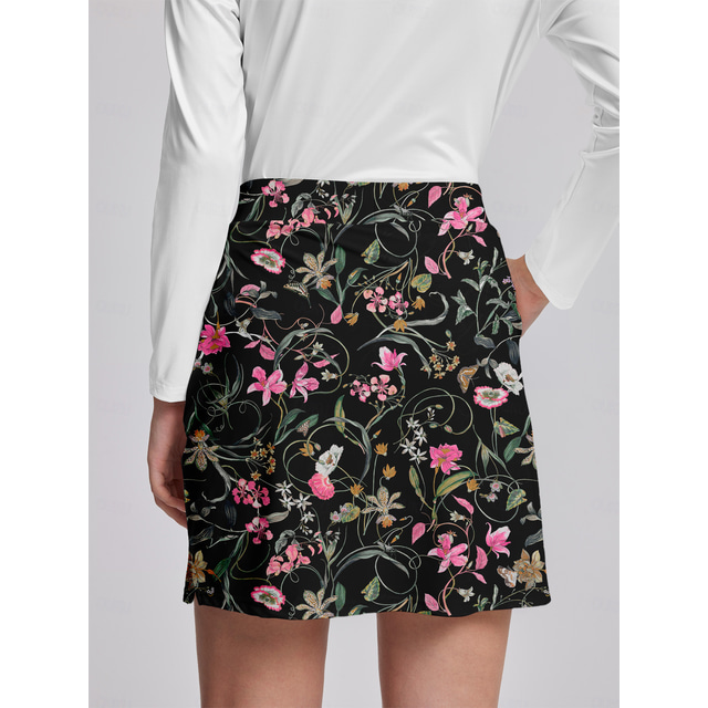  Damen Golfrock Schwarz Unten Blumen Herbst Winter Damen-Golfkleidung, Kleidung, Outfits, Kleidung