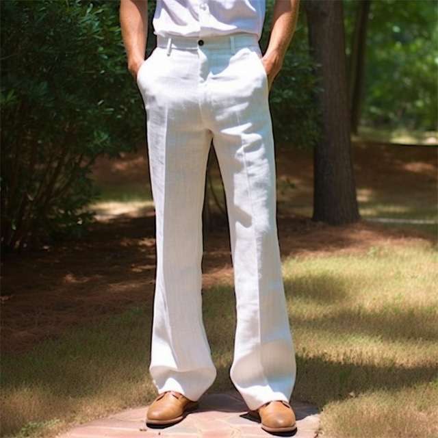  Ανδρικά Λευκά παντελόνια Φουντωμένο παντελόνι Παντελόνια Καλοκαίρι παντελόνι Κουμπί Μπροστινή τσέπη Σκέτο Άνεση Αναπνέει Causal Καθημερινά Αργίες Μείγμα Λινό / Βαμβάκι Μοντέρνα Βασικό Λευκό