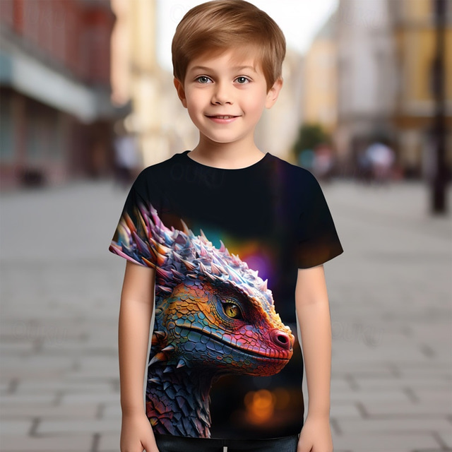  Boys 3D Dragon Tee Shirt Short Sleeve 3D Print Summer Active Sports Fashion Polyester Kids 3-12 Years Crew Neck Outdoor Casual Daily Regular Fit