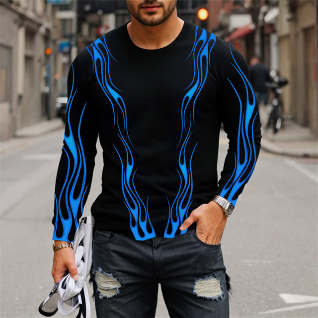  Flame Fashion Designer Men's Street Style 3D Print T shirt Tee Sports Outdoor Holiday Going out T shirt Blue Purple Orange Long Sleeve Crew Neck Shirt Spring &  Fall Clothing