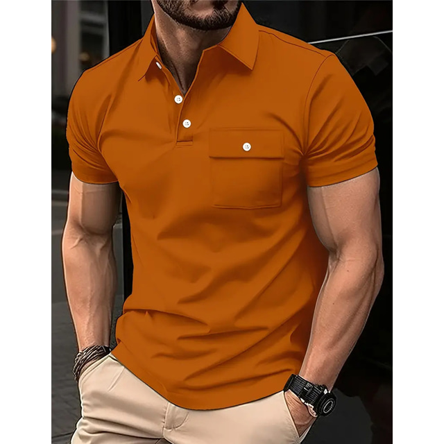  Herr POLO Shirt Knapp upp Polos Ledigt Helgdag Kavajslag Kortärmad Mode Grundläggande Slät Ficka Sommar Normal Svart Vit Röd Orange Grön Beige POLO Shirt
