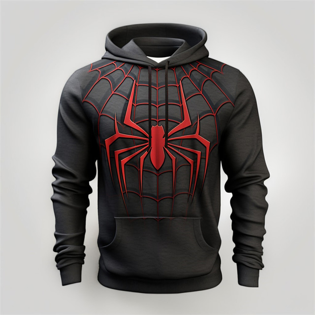  Halloween Spider Hoodie Mens Graphic Prints Daily Classic Casual 3D Pullover Holiday Going Out Streetwear Hoodies Black Grey Red Dark Gray Long Sleeve Web Cotton
