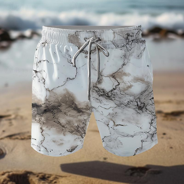  repedés márványozott férfi üdülőhely 3D nyomtatott deszka rövidnadrág fürdőnadrág elasztikus derék húzózsinór hálós béléssel aloha hawaii stílusú üdülő strand s 3xl