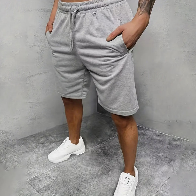  Herren Sweatshorts Kurze Hose Lässige Shorts Kordelzug Elastische Taille Glatt Atmungsaktiv Weich Casual Wochenende Modisch Strassenmode Schwarz Grau Mikro-elastisch