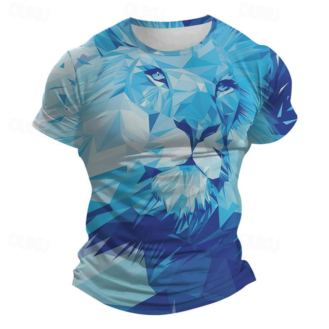  Γραφική Ζώο Λιοντάρι Καθημερινά Καθημερινό Υποκουλτούρα Ανδρικά 3D εκτύπωση Μπλουζάκι Υπαίθρια Αθλήματα Αργίες Εξόδου Κοντομάνικη μπλούζα Θαλασσί Σκούρο μπλε Γκρίζο Κοντομάνικο