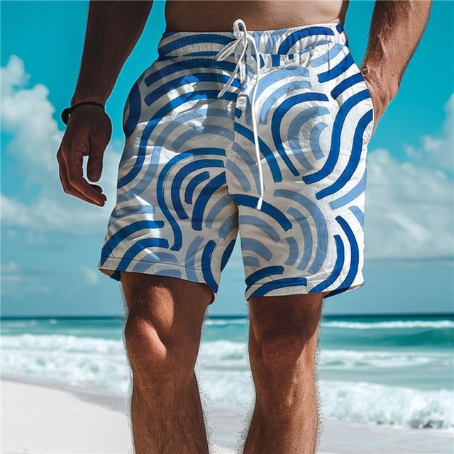  Waves Resort pour hommes Short imprimé en 3D Maillot de bain Taille élastique Cordon de serrage avec doublure en maille Aloha Style hawaïen Vacances Plage S à 3XL
