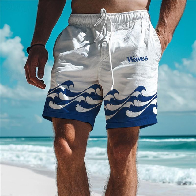  ondas resort masculino 3d impresso shorts calções de banho cintura elástica cordão com forro de malha aloha estilo havaiano férias praia s a 3xl