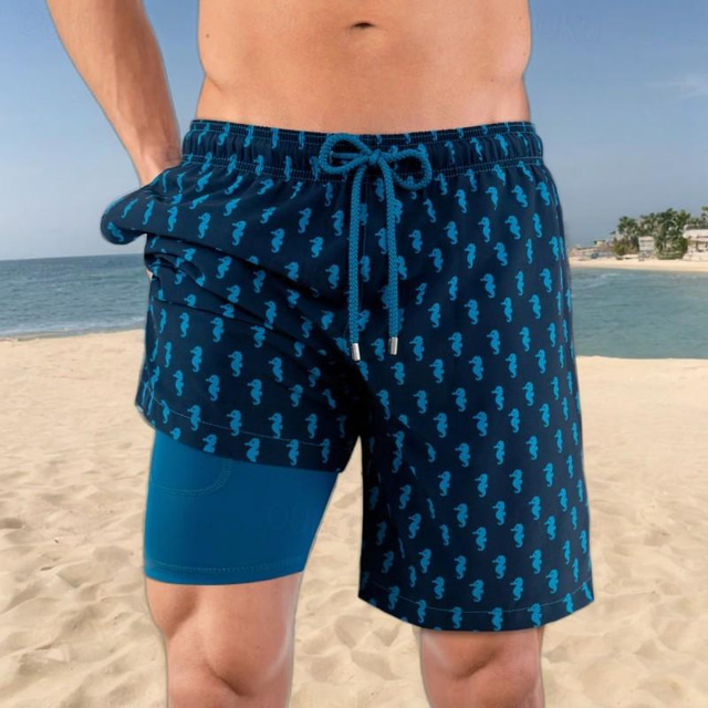  Men's Board Shorts Swim Trunks Going out Weekend Breathable Quick Dry with Pockets Liner Color Block Short Gymnatics Casual Activewear Blue