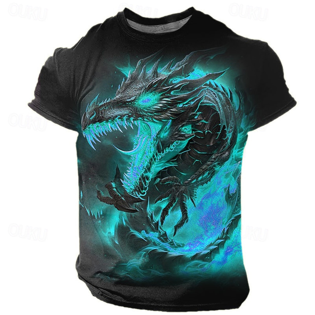  Men's Graphic Dragon T shirt Short Sleeve T shirt 3D Print Crew Neck Shirt Designer Retro Vintage Subculture Sports Outdoor Holiday Going out Blue Purple Orange Spring & Summer Clothing Apparel S M L