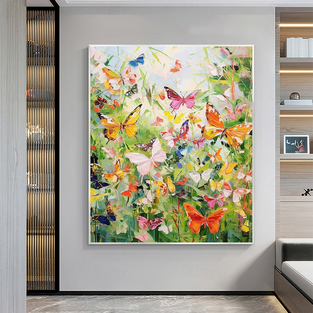  Hand painted Abstract Colorful Butterfly Oil Painting on Canvas animal painting Original Nature Scenery pattle knife Painting Custom Planting  Art Modern oil painting for Wall Art Bedroom Wall Decor