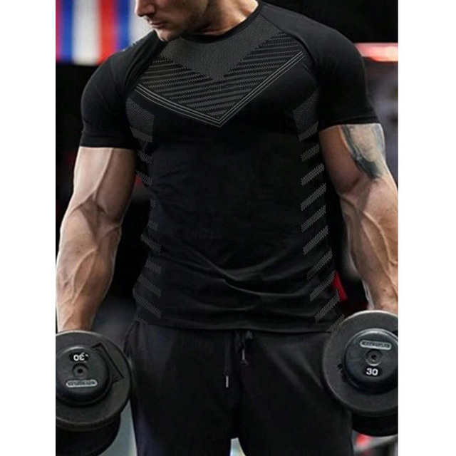  Men's Fitness Tops Sports T-Shirt Crew Neck Short Sleeve Sport Casual Daily Gym Quick dry Breathable Soft Color Block Black Yellow Activewear Fashion Basic