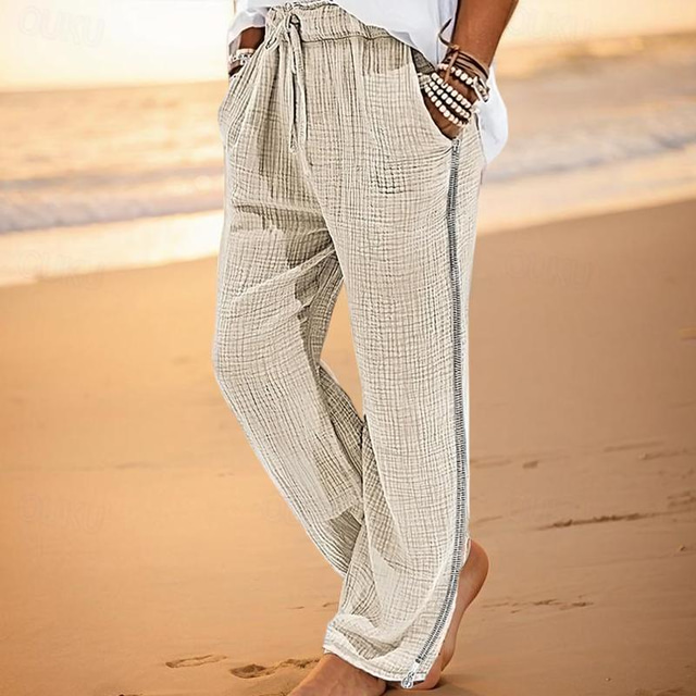  Homme Pantalon en lin Pantalon Pantalon de plage Patchwork Cordon Taille elastique Plaid Confort Respirable Casual du quotidien Vacances Mode Style classique Blanche Vert Véronèse