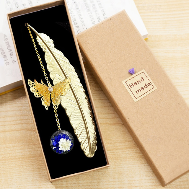  segnalibri con piume in metallo immortalità creativa fiori secchi foglie di farfalle segnalibri per studenti regali per il giorno dell'insegnante