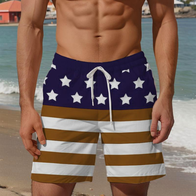  nationale vlag patriottische herenresort 3D-geprinte boardshorts zwembroek elastische taille trekkoord met mesh voering aloha Hawaiiaanse stijl vakantie strand s tot 3xl