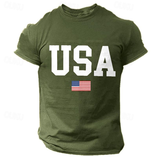  Men's USA National Flag T shirt Tee Top Cotton Short Sleeve Graphic Shirt Heather Gray Black White Comfortable Tee Sports Outdoor Holiday Fashion Designer Clothing