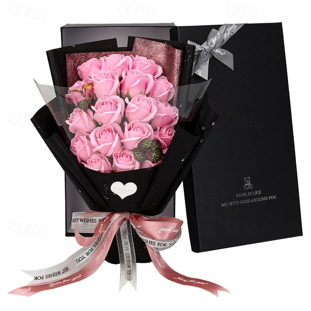 Women's Day Gifts Simulated Flowers Rose Soap Bouquet 18 Gift Boxes
