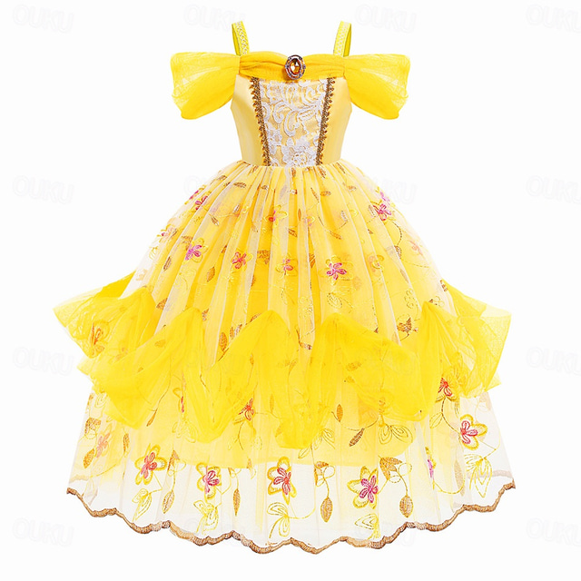  Beauty and the Beast Princess Belle Dress Flower Girl Dress Girls' Movie Cosplay Cute Children's Day Wedding Wedding Guest