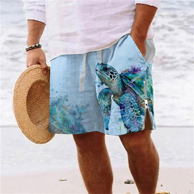  Tortuga marina vida marina complejo para hombres pantalones cortos impresos en 3D pantalones cortos de natación bañador bolsillo con cordón con forro de malla comodidad transpirable corto aloha