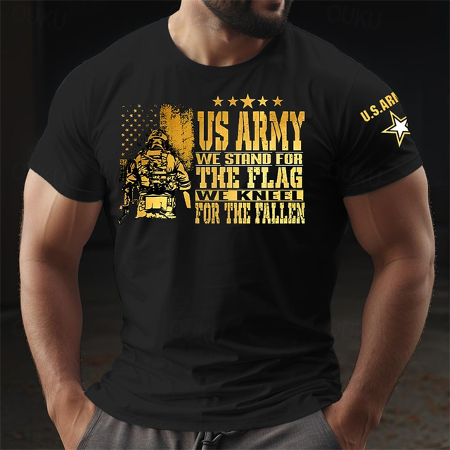  Hombre Bandera estadounidense de los Estados Unidos Soldier Camiseta Camiseta superior Algodón Manga Corta Gráfico Camisa Negro Azul Oscuro Camiseta cómoda Deporte Festivos Ropa de diseñador de moda