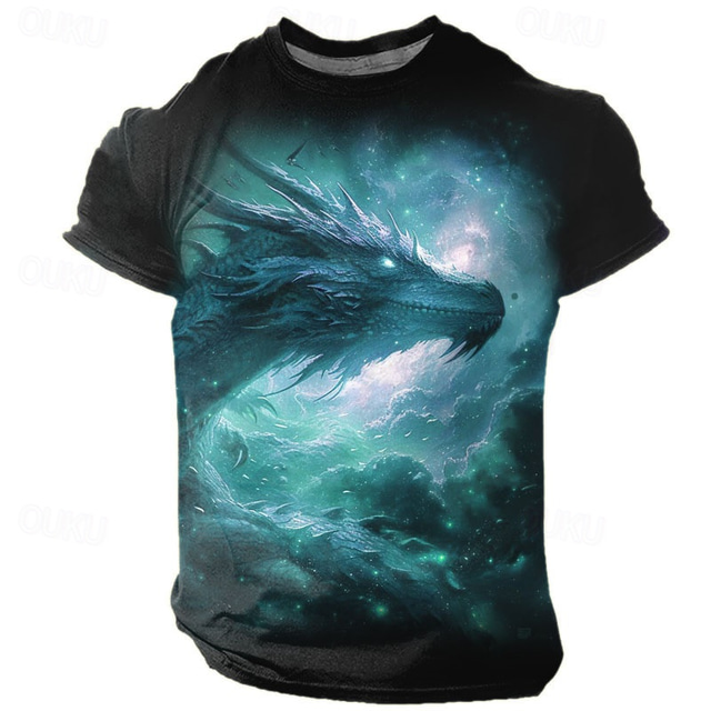  Men's Graphic Animal Dragon T shirt Short Sleeve T shirt 3D Print Crew Neck Shirt Designer Casual Subculture Sports Outdoor Holiday Going out Blue Sky Blue Red Spring & Summer Clothing Apparel S M L