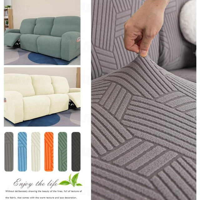  Stretch Recliner Chair Sofa Couch Cover with Pocket for 1/2/3/4 Seats Sofa,Non Slip Soft Sofa Slipcover, Washable Spandex Jacquard Reclining Furniture Protector for Kids, Pets