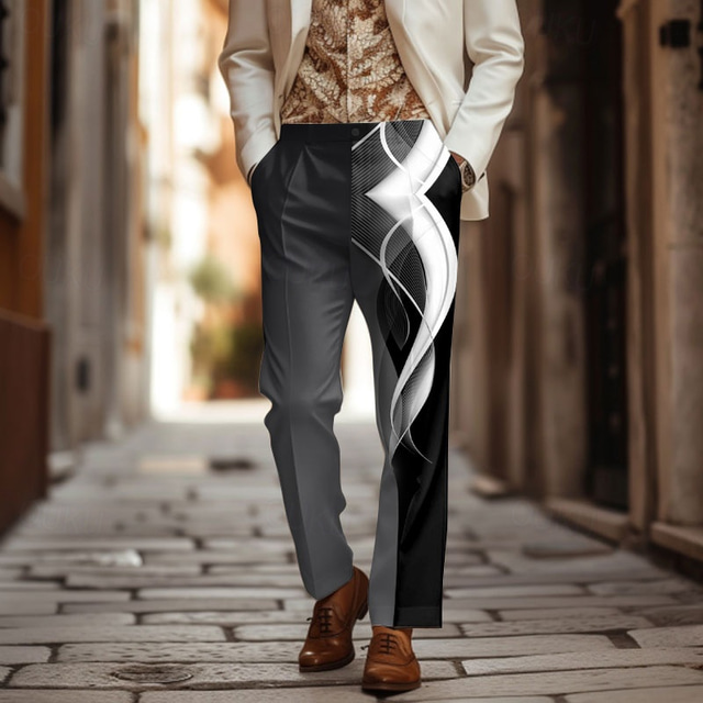  Geometry Business Classic Men's Casual 3D Printed Dress Pants Flat Front Straight-Leg Relaxed-fit Polyester Medium Waist Pants Outdoor Street Wear to Work Daily Wear S TO 3XL