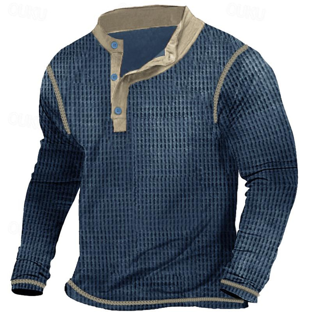  Men's T shirt Tee Waffle Henley Shirt Henley Shirt Tee Top Long Sleeve Shirt Patchwork Henley Street Vacation Long Sleeve Patchwork Clothing Apparel Fashion Designer Basic