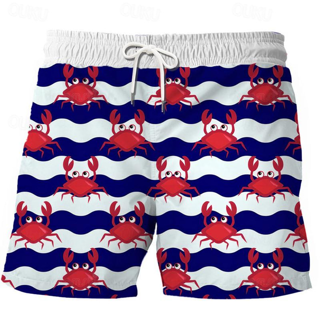  Cangrejo vida marina resort para hombre pantalones cortos impresos en 3D pantalones cortos de natación bañador bolsillo con cordón con forro de malla comodidad transpirable corto aloha estilo