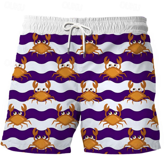  Krabben-Meereslebewesen Herren-Resort-3D-bedruckte Boardshorts Badeshorts Badehose Taschenkordelzug mit Netzfutter Komfort atmungsaktive kurze Aloha-Hawaii-Stil-Urlaubsstrände S bis 3XL