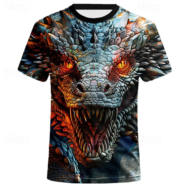  Men's Animal Dragon T shirt Short Sleeve T shirt 3D Print Crew Neck Shirt Designer Casual Subculture Sports Outdoor Daily Holiday Yellow Blue Orange Spring & Summer Clothing Apparel S M L XL 2XL 3XL