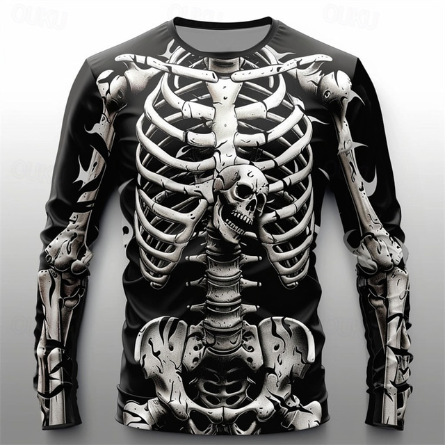  Men's Graphic Skeleton T shirt Long Sleeve T shirt 3D Print Crew Neck Shirt Fashion Casual Subculture Sports Outdoor Holiday Going out Black White Blue Spring &  Fall Clothing Apparel S M L XL 2XL 3XL