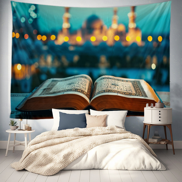  Quran Eid Mubarak Ramadan Hanging Tapestry Mosque Wall Art Large Tapestry Mural Decor Photograph Backdrop Blanket Curtain Home Bedroom Living Room Decoration