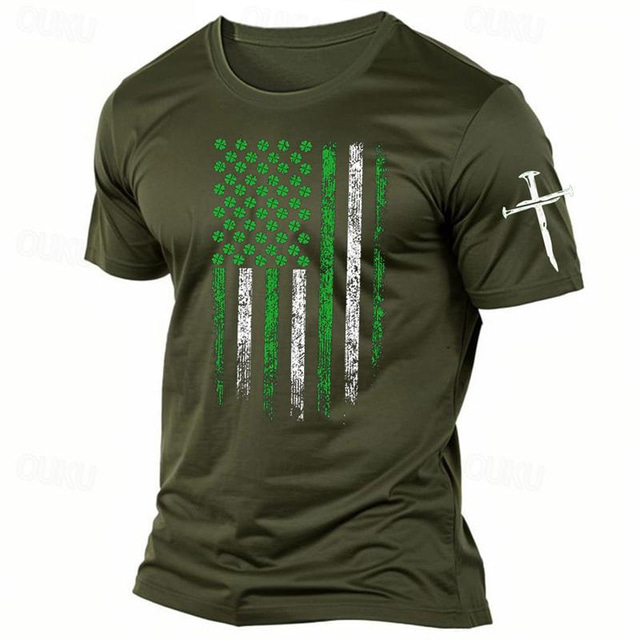  st. Patrick's Shamrock Nationalflagge bedrucktes T-Shirt für Herren, grafisches Baumwoll-T-Shirt, klassisches Sport-Shirt, kurze Ärmel, bequemes T-Shirt, Urlaub, Sommer, Modedesigner-Kleidung