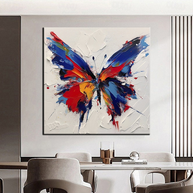  Blue Butterfly Oil Painting on Canvas Large hand painted Abstract Butterflies Canvas painting Wall Art Modern Textured Animal Painting for Living Room wall decoration