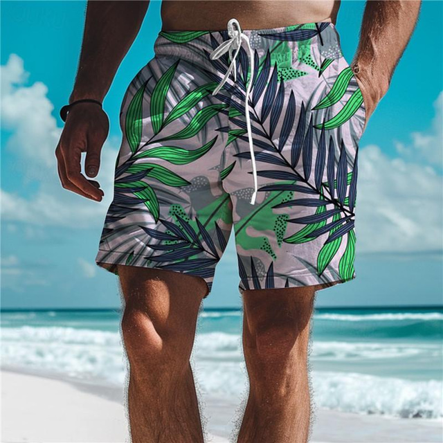  Hombre Pantalones de Surf Pantalones de Natación Boxers de Natación Correa con forro de malla Cintura elástica Hoja Tropical Comodidad Transpirable Corto Festivos Vacaciones Playa Vacaciones Hawaiano